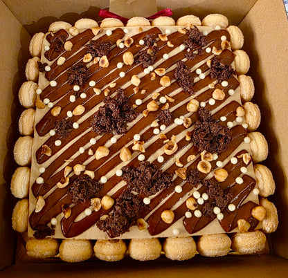 Square Tiramisu Cake with Hazelnut Toppings